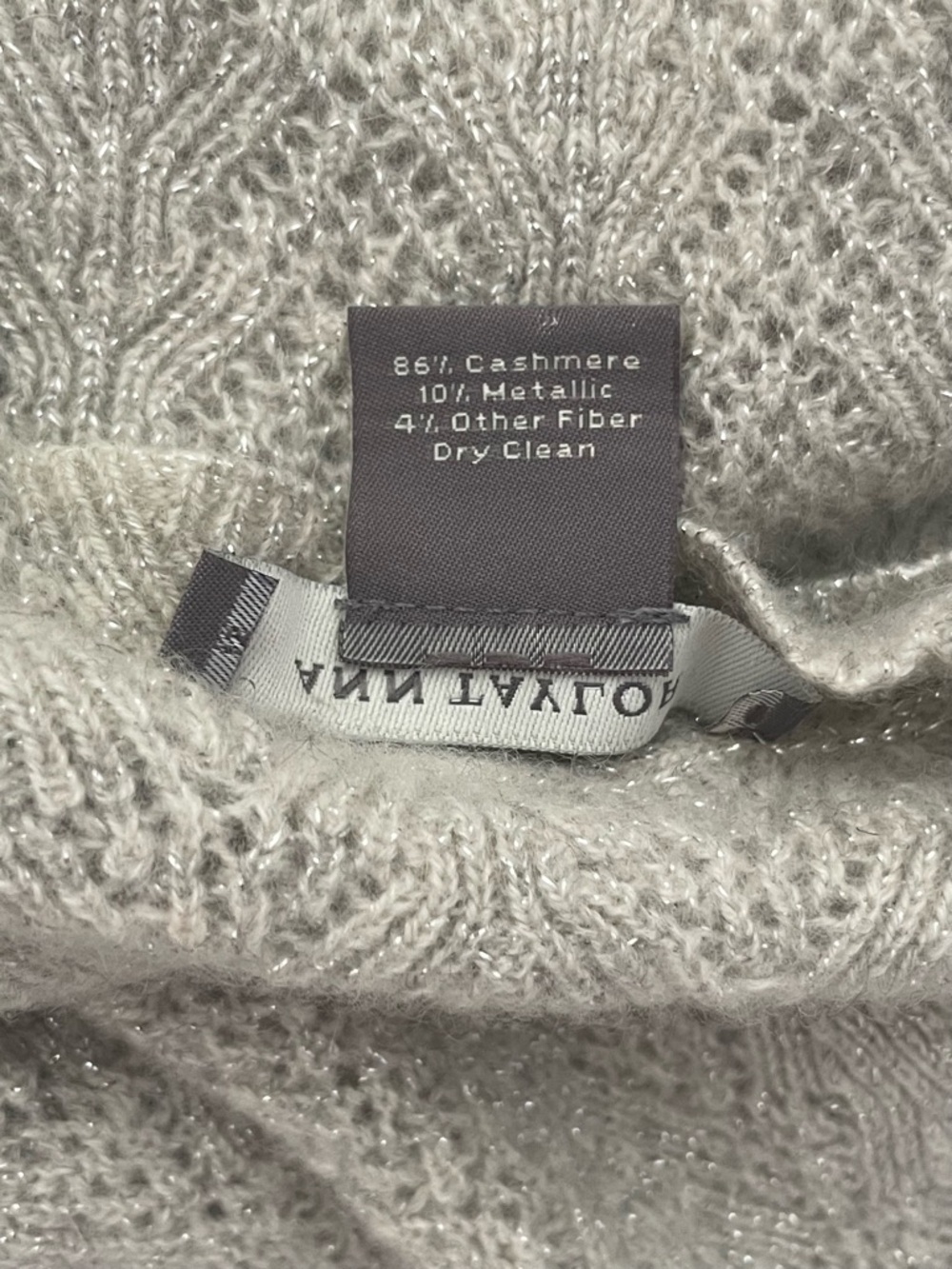 Ann Taylor Cashmere Metallic Open Knit Scalloped Sweater Gray XS/S Lightweight - Picture 8 of 9